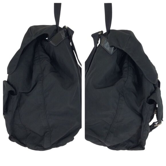 Prada Tessuto Triangle Logo Plate Black Silver Hardware Nylon Rucksack Sac
